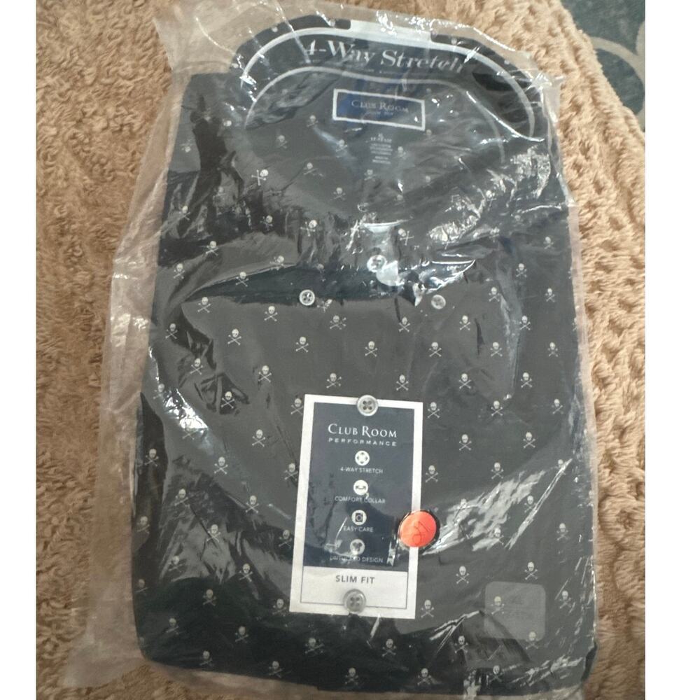 CLUB ROOM Slim Fit Skull & Crossbones Button-Down Shirt Size XL New MSRP $60 - Picture 5 of 6